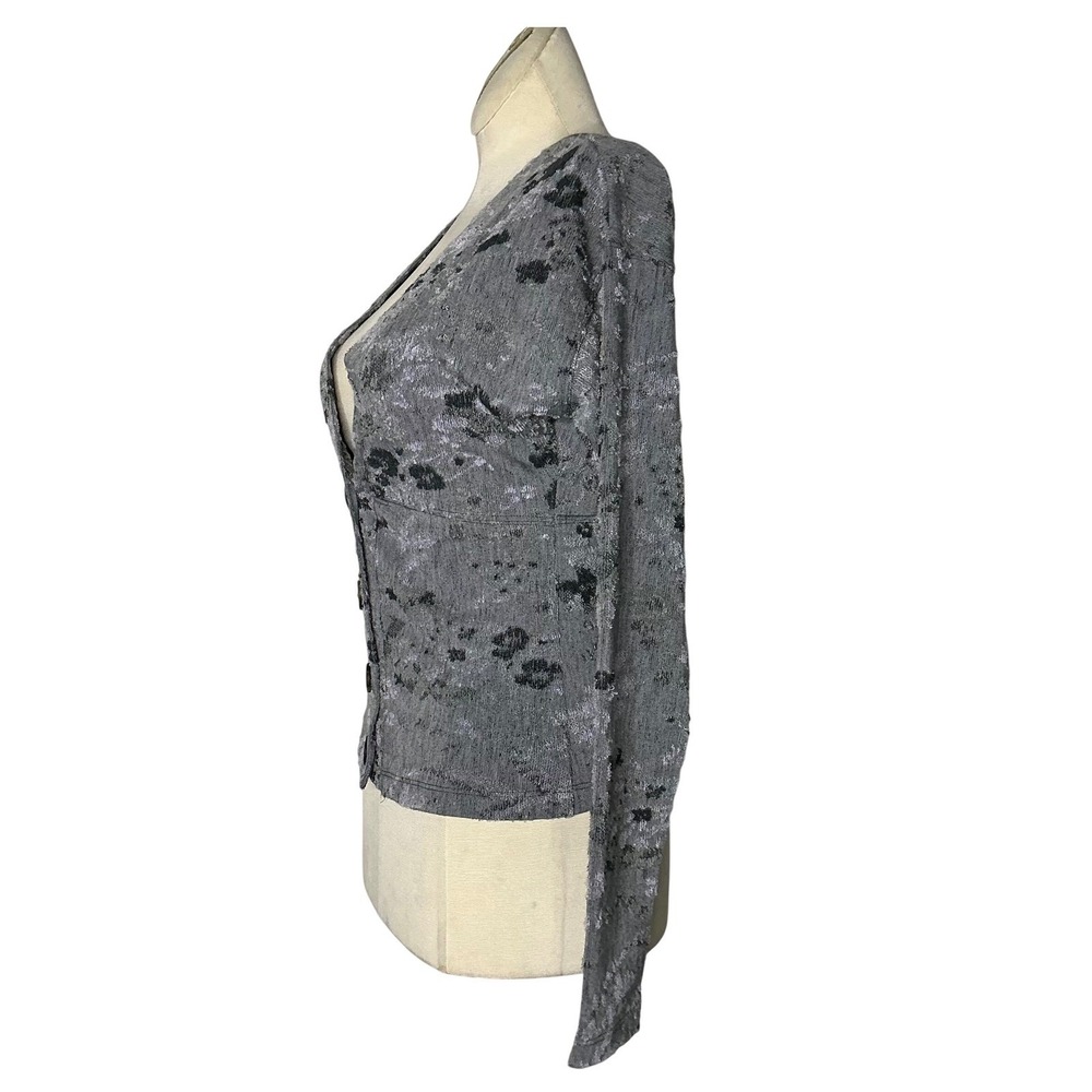 Free People Top XS Gray Textured Button Front Long Sleeve Boho Grunge - Picture 6 of 11